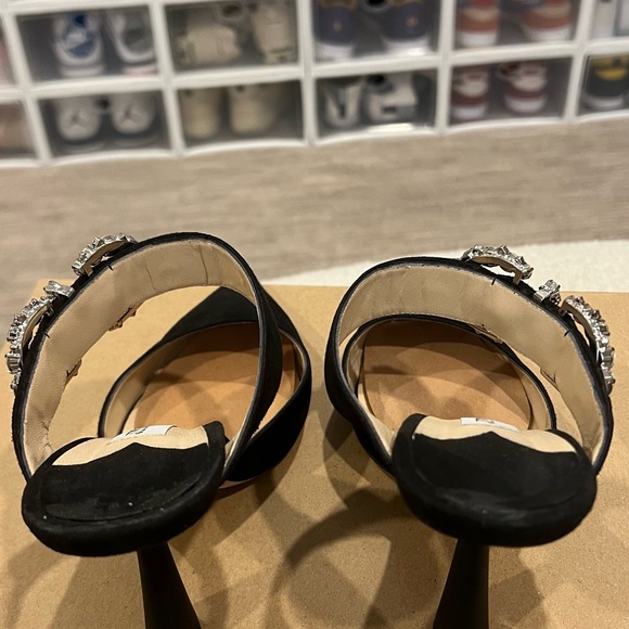 JIMMY CHOO Smokey Black Suede Jeweled Maryjane Mule, 100mm, size 38 - Picture 5 of 6